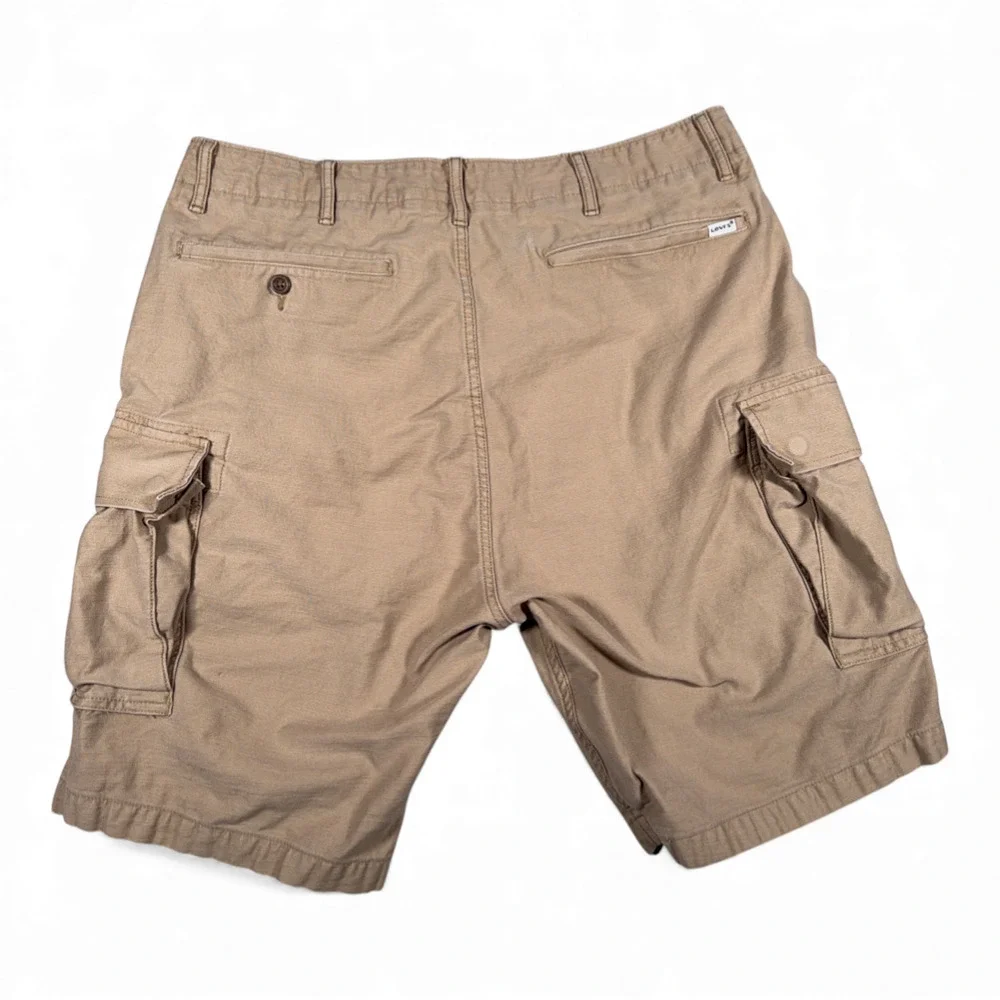 Levis Cargo Shorts Mens 36 Brown Cotton Khaki Canvas Baggy Safari White Ta b
